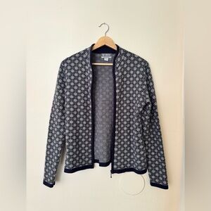 Meister Metro Collection Women’s Navy/White Snowflake Zip-Up Knit Cardigan